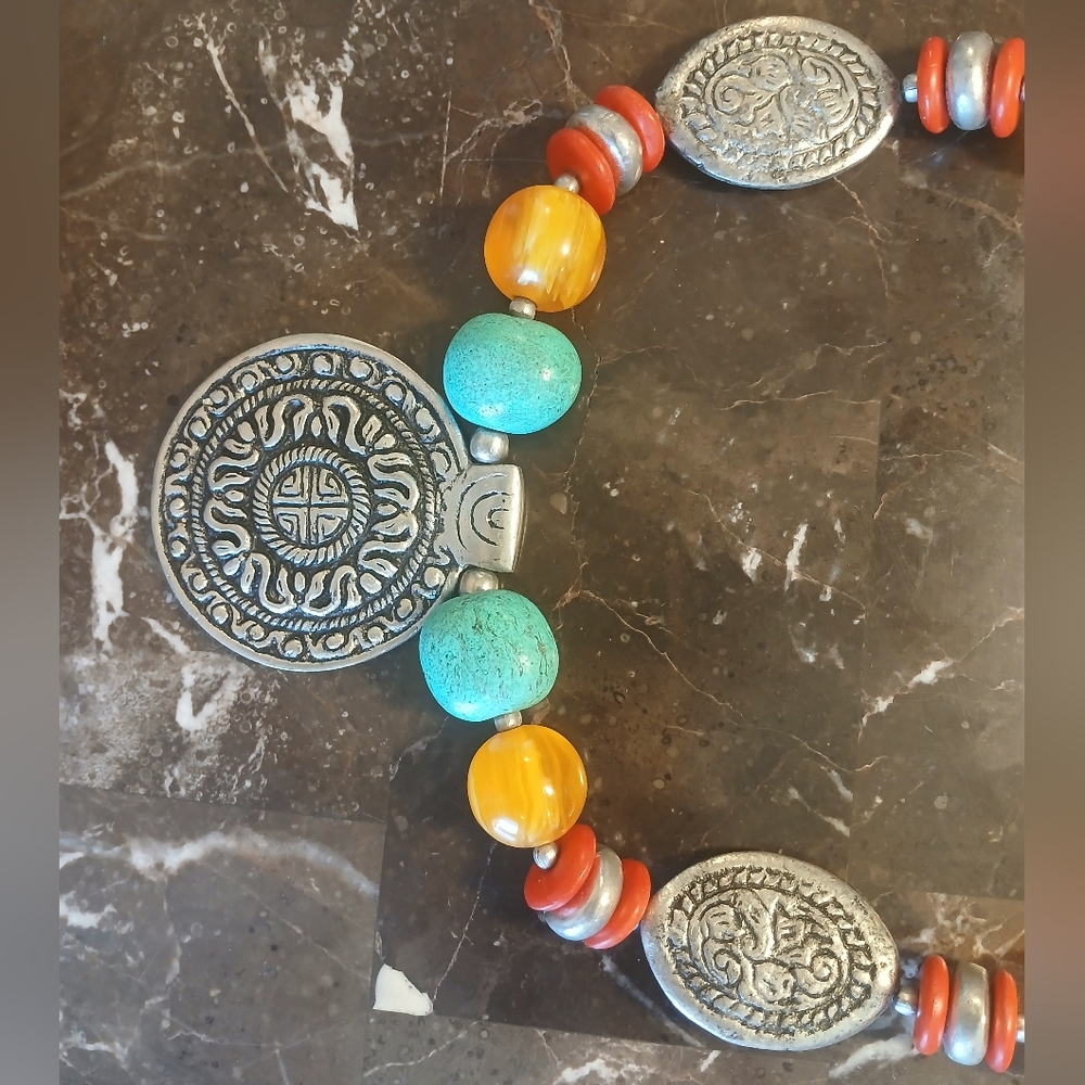 Artisan Silver And Turquoise Statement Necklace - image 7